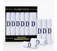 DUDU N GIRLIE Lot de 7 mouchoirs blancs en satin avec initiales brodées bleues pour homme/homme Taille unique