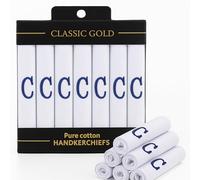 DUDU N GIRLIE Mouchoirs à bordure en satin blanc pour hommes/hommes avec initiales brodées noires, C, taille unique, lot de 7