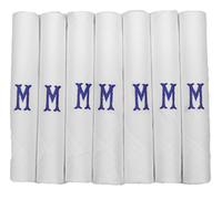 DUDU N GIRLIE Mouchoirs blancs en satin avec bordures et initiales brodées bleues - Taille unique - Pour homme et homme