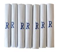 DUDU N GIRLIE Mouchoirs blancs en satin avec initiales brodées et bleues pour homme/homme, R, taille unique