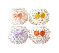 DUDUFUN Lot de 4 sous-vêtements en coton pour filles et enfants - Culotte à volants - Imprimé dessin animé - Taille élastique - Respirant - 6 mois à 7 ans, Nœud d'arc 4, 3-5 ans