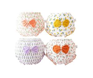 DUDUFUN Lot de 4 sous-vêtements en coton pour filles et enfants - Culotte à volants - Imprimé dessin animé - Taille élastique - Respirant - 6 mois à 7 ans, Nœud d'arc 4, 3-5 ans