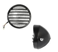 DUDUYANG Moto Phare Phare Moto Rétro 35 W Ampoule Halogène Grille Ronde Projecteur Pour Suzuki Pour Chopper Pour Bobber Pour Touring(Black Clear Lens)