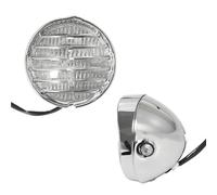 DUDUYANG Moto Phare Phare Moto Rétro 35 W Ampoule Halogène Grille Ronde Projecteur Pour Suzuki Pour Chopper Pour Bobber Pour Touring(Chrome Clear Lens)