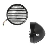 DUDUYANG Moto Phare Phare Moto Rétro 35 W Ampoule Halogène Grille Ronde Projecteur Pour Suzuki Pour Chopper Pour Bobber Pour Touring(Black Clear Lens)
