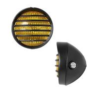 DUDUYANG Moto Phare Phare Moto Rétro 35 W Ampoule Halogène Grille Ronde Projecteur Pour Suzuki Pour Chopper Pour Bobber Pour Touring(Black Yellow Lens)