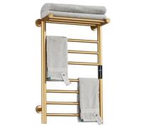 DUDYP Radiateur Sèche-Serviette Électrique, Chauffe-Serviettes À 7 Barres Doré avec Étagère Supérieure, Porte-Serviettes Chauffant en Fibre De Carbone en Mural, 72 * 45 * 25cm (Plug in)