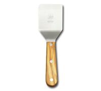 DUE BUOI Petite spatule avec manche en bois d'olivier - Dimensions : 6,5 x 6,5 cm - Acier inoxydable - Barbecue de cuisine - Plaque de cuisson à triple rivetage - Approuvé ICQ.