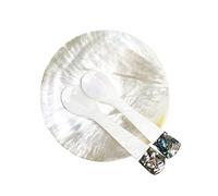 DUEBEL Ensemble de couverts à caviar MOP - Assiette et lot de 2 cuillères à caviar nacrées avec ormeau vert - 8,9 cm - Décoration pour caviar, apéritif, dessert, œuf, glace