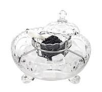 DUEBEL Ensemble de service à caviar, 1 bol de service en verre divisé et 2 pièces x cuillère à caviar en nacre - Ensemble de service pour caviar, refroidisseur de crevettes pour cuisine, restaurant,