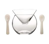 DUEBEL Glacière en Verre Caviar et 2 Cuillères en Coquille de 8 cm, Service à Caviar Transparent- pour Caviar, Martini, Vin, Liqueur et Cocktail