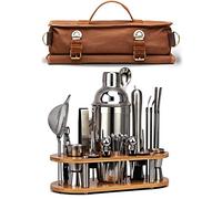 DUEBEL Kit de barman | Ensemble professionnel de 24 outils de mixologie | avec sac de barman de voyage et support élégant en bambou | Parfait pour une expérience de mélange de boissons impressionnante