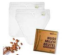 DuEco Lot de 2 sacs à lait de noix pour lait de noix bio et lait végétal - Mouchoir multiusages pour fromage maison, jus de fruits et légumes (lot de 2) | Forme 1 V (28 x 30 cm) + 1 moule en U (30 x