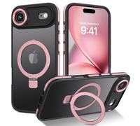 DUEDUE Coque Magnétique pour iPhone Air avec Support Invisible, Compabtible avec Magsafe, Protection Antichoc Norme Militaire, Anti-Jaunissement, Translucide Case pour 17 Air 6,5”, Rose Tendre/Noir
