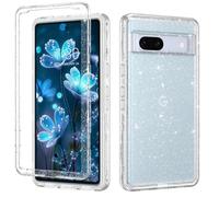 DUEDUE for Google Pixel 7a Phone Case, Glitter Bling Sparkle 3 in 1 Heavy Duty Cover Hybrid Hard PC Rugged Shockproof Transparent Protective Phone Case for Pixel 7a, Clear