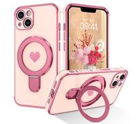 DUEDUE Magnétique Coque pour iPhone 13 Compatible avec Magsafe, Amour Coeur pour Femmes, Support Anneau Invisible, Étui Housse de Téléphone Antichoc, TPU Bumper Protection pour iPhone 13 6.1", Rose