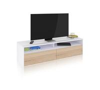 duehome Meuble de Salon, Module de Salle à Manger Elba, Finition Couleur Blanche Artik et chêne Canadien, Dimensions : 130 cm (Largeur) x 35,5 cm (Hauteur) x 40,2 cm (Profondeur)