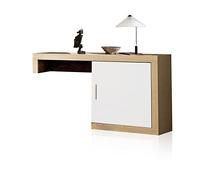 duehome | Salon modulaire, Module Bas auxiliaire avec 1 Porte, Composition Salon par pièces, modèle Nuka, Finition Blanche et Cambria, Dimensions : 130 cm (Longueur) x 29,7 cm (Profondeur) x 69 cm