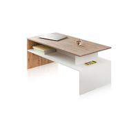 duehome Table Basse Double Hauteur, Table Basse pour Salon, Table d'appoint modèle Iris, Finition en Couleur Blanc Artik et chêne Nodi, 108 cm (L) x 50 cm (l) x 43 cm (H)