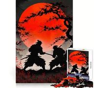 Duel de samouraïs avec Red Moon Puzzle 1000 pièces pour Adolescents Jeu de logique Pure Détente et précision Pièce d'art (38x52cm)