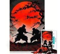 Duel de samouraïs avec Red Moon Puzzle de 1000 pièces pour Adultes Améliore la mémoire, détend l'esprit Collection Sharp Edge Art Piece (38x26cm)