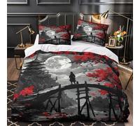 Duel de samouraïs Housse de Couette 3D Effet Microfibre résistante Ultra Douce Art Traditionnel Japonais_1 Parure de Lit Fermeture Éclair Confortable Léger for Garçon King（220x240cm）