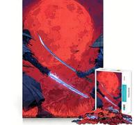 Duel de samouraïs sous Une Lune Rouge Puzzle Difficile de 1000 pièces pour Adultes Jeu de logique Fine Attente et Divertissement Finitions soignées (50x75cm)