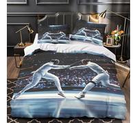 Duel d'escrime Parure de Lit Microfibre Hypoallergique Super Douce 3D Effet Mouvements dynamiques sportifs Housse de Couette Fermeture Éclair Résistante Respirante for Adulte Single（135x200cm）