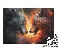 Duel Loup de feu Paquet 1000 Pièces Premium Carton Style Art Fantastique Puzzle, Défi Éducatif, Soulagement Stress, Cadeau Seniors Passionnés 38x26cm/1000pcs