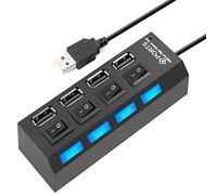 Duendhd 4 Ports USB Hub SéParateur USB 2.0 Hub LED avec 4 Interrupteurs Marche/ArrêT pour Tablette Ordinateur Portable Ordinateur Portable