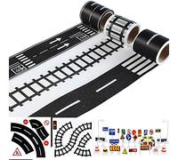 Duendhd de Route À pour Petites Voitures Et Trains 3 Rouleau 4.8 Cm X 5M Courbe Droite Piste Trafic Signs - Cadeaux Enfants
