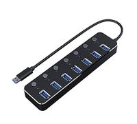 Duendhd Hub USB 7 ports USB 3.0 5 Gbps Hub Splitter Extender avec interrupteur d'alimentation indépendant et LED pour ordinateur portable PC Noir