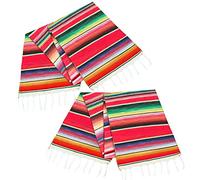 Duendhd table mexicain 35,6 x 213,4 cm - Décorations de fête mexicaine de mariage à franges - En coton Serape - 35,6 x 213,4 cm - Rouge