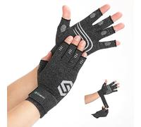 Duerer Gants de compression pour l'arthrite avec sangle - Pour homme et femme - Pour le canal carpien, les rhumatismes, les tendinites, douleurs la main - Gants sans doigts pour ordinateur (Gris, XL)