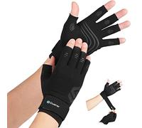 Duerer Gants de compression pour l'arthrite avec sangle - Pour homme et femme - Pour le canal carpien, les rhumatismes, les tendinites, douleurs la main - Gants sans doigts pour ordinateur (Noir, XL)