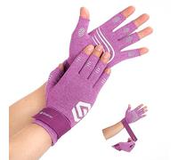 Duerer Gants de compression pour l'arthrite avec sangle - Pour homme et femme - Pour le canal carpien, les rhumatismes, les tendinites, douleurs la main - Gants sans doigts pour ordinateur (Violet, L)