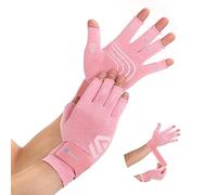 Duerer Gants de compression pour l'arthrite avec sangle - Pour homme et femme - Pour le canal carpien, les rhumatismes, les tendinites, douleurs la main - Gants sans doigts pour ordinateur (Rose, L)