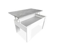 DUERMETE Online 0 Table élévatrice Basse, Salon ou Salle à Manger, Couleur Blanche avec Plateau Gris, Dimensions : 90 cm (Largeur) x 50 cm (Profondeur) x 46-57 cm (Hauteur), Bois