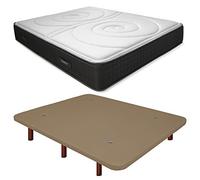 Duérmete Online Base tapissée 3D renforcée Anti-Bruit + Matelas viscoélastique Duo réversible Pieds en Bois Couleur Wengé Beige 90 x 180 cm