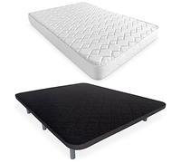 DUÉRMETE ONLINE Base tapissée renforcée Anti-Bruit avec 5 Barres de Renfort + Matelas viscoélastique Sena réversible + 6 Pieds métalliques filetés de 27 cm, Noir, 150 x 190 cm