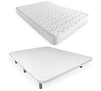 DUÉRMETE ONLINE Base tapissée renforcée Anti-Bruit avec 5 Barres de Renfort + Matelas viscoélastique Sena réversible + 6 Pieds métalliques filetés de 27 cm, Blanc, 105 x 190 cm