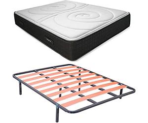 DUÉRMETE ONLINE Ensemble avec Matelas viscoélastique Duo réversible | 25 cm de Hauteur | Face Hiver/été + sommier Basique + Jeu de Pieds, Lit Complet, 105x190