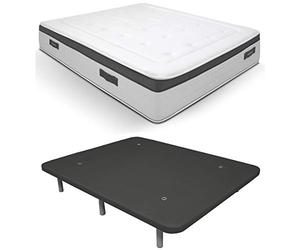 Duérmete Online Extra Pack économique Matelas viscoélastique Nature Biogel + Base tapissée 3D renforcée 5 Barres de Renfort et valves de Ventilation avec 6 Pieds Gris 80 x 190 cm