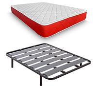 DUÉRMETE ONLINE Lit Complet avec Matelas à mémoire de Forme Lite réversible Épaisseur 20 cm + sommier à Lattes Large avec Pieds 150 x 190 cm