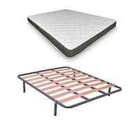 DUÉRMETE ONLINE Lit Complet avec Matelas Fresh réversible (Face Hiver/été) + sommier Basic + 4 Pieds, Gris, Anthracite, 105 x 190 cm
