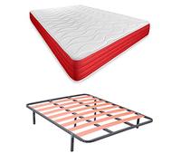 DUÉRMETE Online - Lit Complet avec Matelas Lite Réversible (Face Hiver/Été) + Sommier Basic avec 6 Pieds Clair, 135 x 190