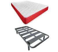 DUÉRMETE Online Lit Complet avec Matelas Lite réversible (Face Hiver/été) + sommier renforcé 40 x 30 mm avec 4 Pieds métalliques filetés, 90 x 190 cm