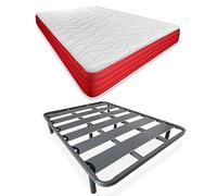DUÉRMETE ONLINE Lit Complet avec Matelas Lite réversible (Face Hiver/été) + sommier renforcé 40 x 30 mm avec 6 Pieds métalliques filetés, Acier allié, Gris, 150 x 190