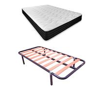 DUÉRMETE ONLINE Lit Complet avec Matelas Pocket Visco réversible (Face Hiver/été) + sommier Basic avec 4 Pieds Pince, 105 x 190 cm