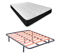 DUÉRMETE ONLINE Lit Complet avec Matelas Pocket Visco Réversible (Face Hiver/Été) + Sommier Basic avec Pieds Clair, Acier Allié, Gris, 135 x 190